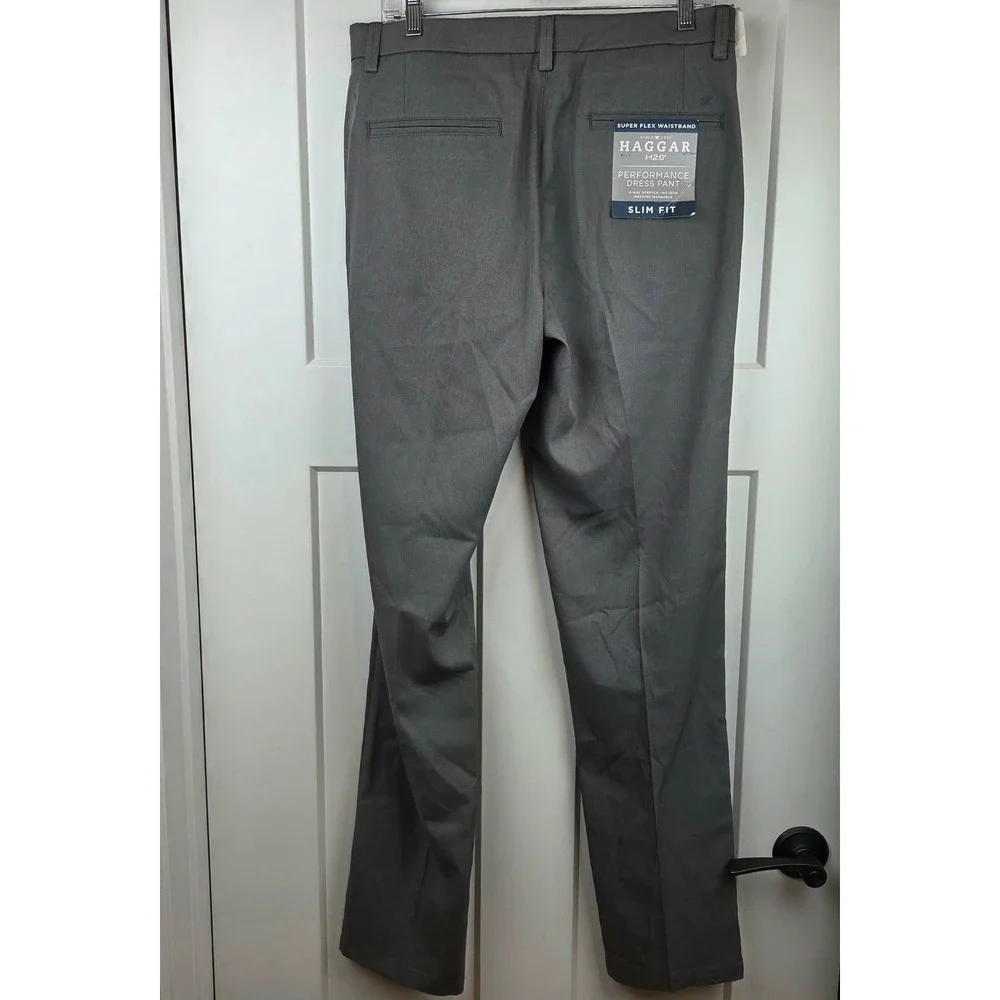 NWT Haggar H26 Men's Performance Dress‎ Pants Slim Fit Heather Gray 32 x 34